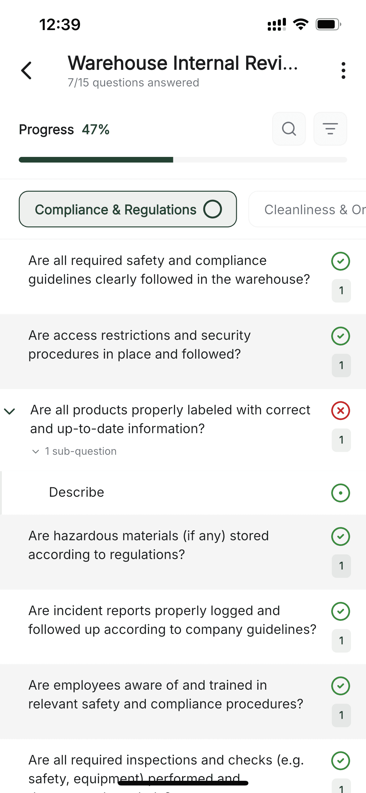 Todolo internal audit and revision flow on mobile.