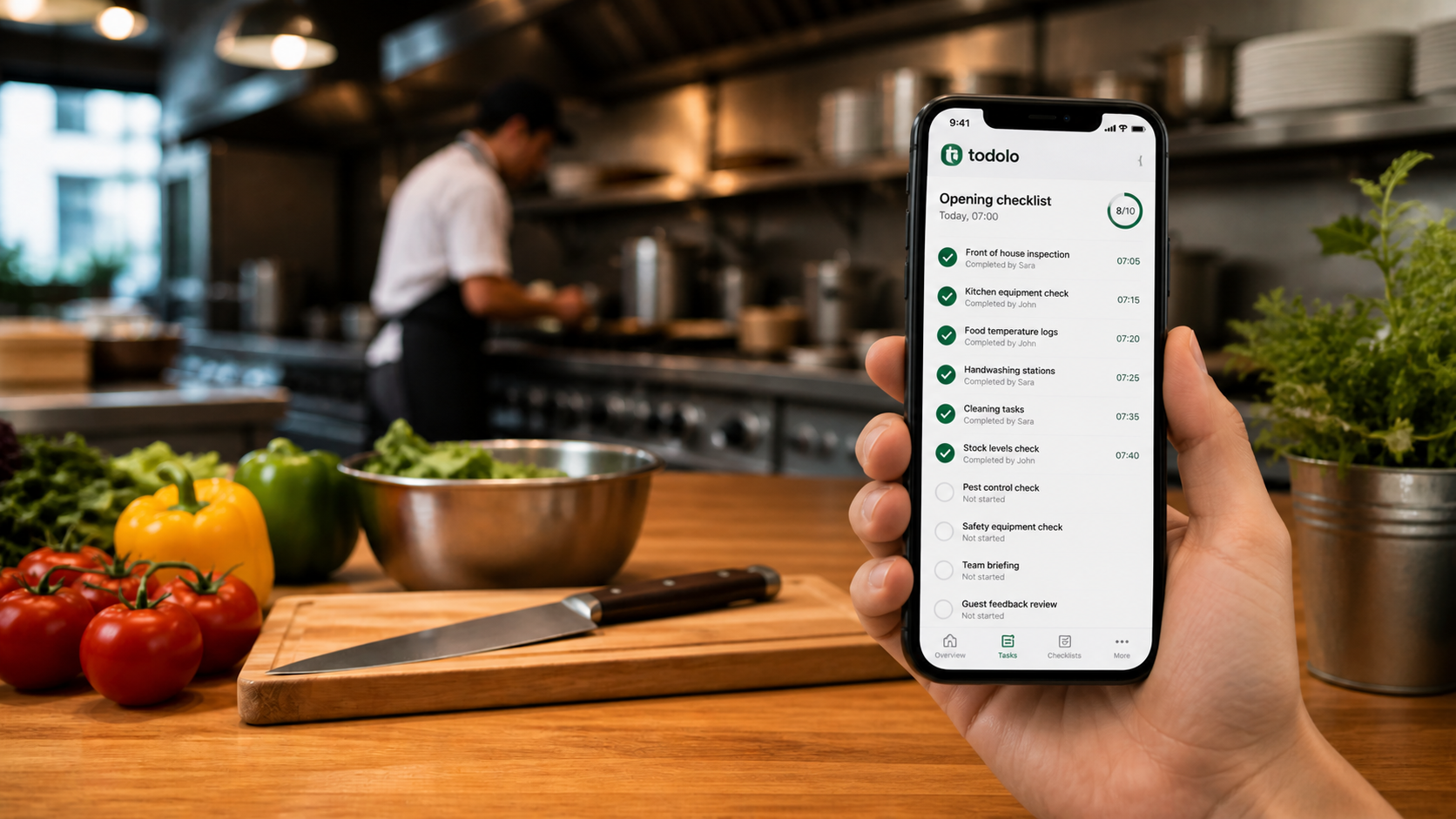 Öppningschecklista för restaurang i mobilen – dagliga rutiner och uppgifter i Todolo